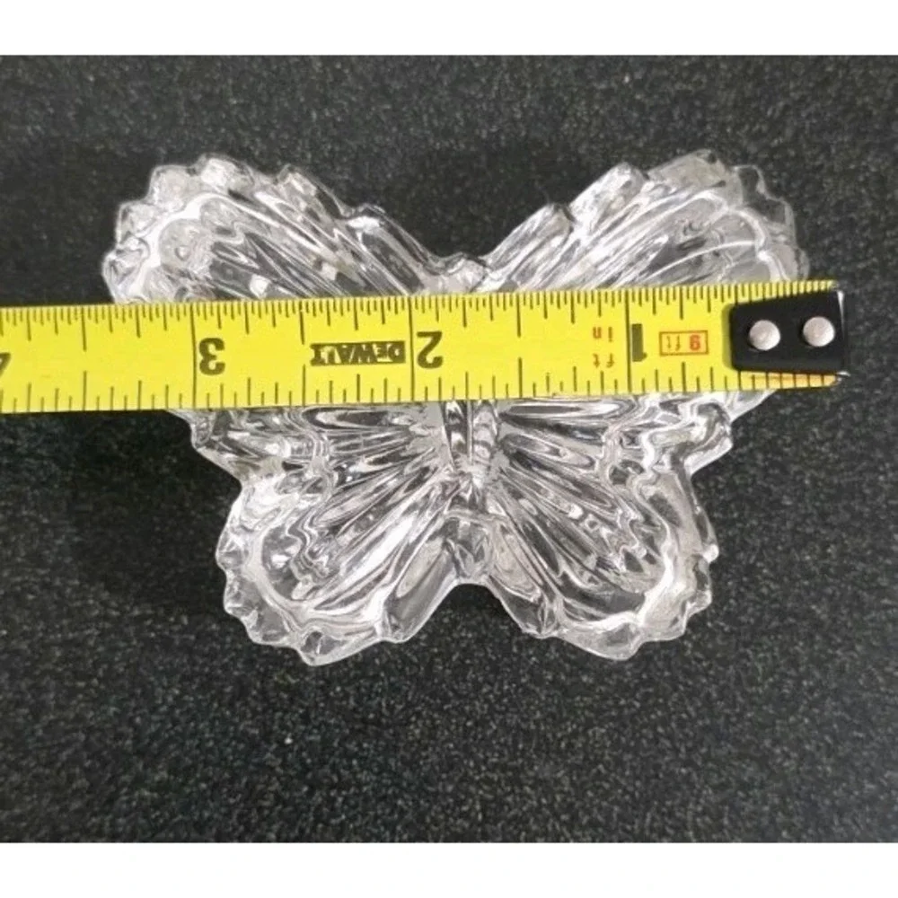 New Butterfly Lidded Trinket Dish Clear Pressed Glass Crystal Jewelry Box Vanity
